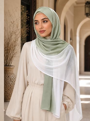 Modal Feel Hijab Scarf for Women, Lightweight Ombre Dual Color - color: 2#peagreenwhite