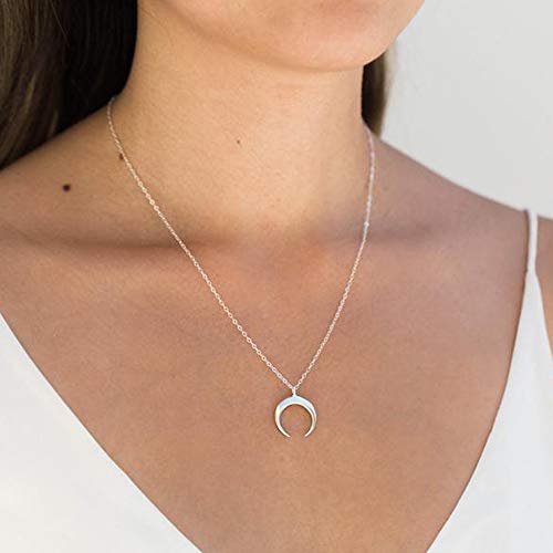 Turandoss Dainty Layered Choker Necklace, Handmade Y Pendant Necklace Multilayer Bar Disc Necklace Adjustable Layering Choker Necklaces for Women - style: 2PCS - Chain&Crescent