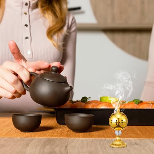 Zonon 1 Set Incense Burner with Tong, Frankincense Charcoal Incense Stand Holder, Ideal for Yoga, Spa, Aromatherapy, Home and Christian Church Censer (Gold,Retro) - color: Gold, size: Retro
