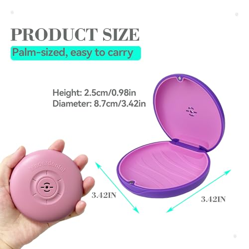 2 Pack Retainer Case with Vent Hole, Compatible with Invisalign | Portable Slim Travel Aligner Case,Secure Magnetic Closure-Food Grade Silicone Pad(Pink Purple) - color: Pink Purple