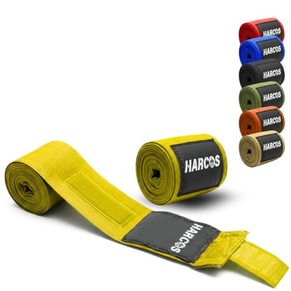 Harcos Boxing Hand Wraps 3.5M / 140 Inches – Soft Semi-Elastic MMA Hand Wraps with Wrist Support for Muay Thai, Kickboxing & Training – Thumb Loop & Hook-and-Loop Closure - color: Yellow