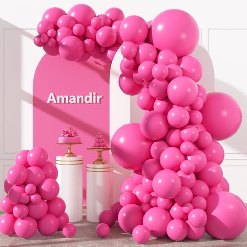 Amandir 153pcs Hot Pink Balloons Arch Garland Kit Different Sizes 18 12 10 5 Inch Magenta Dark Pink Latex Balloon for Birthday Wedding Anniversary Princess Party Decoration - color: Hot Pink