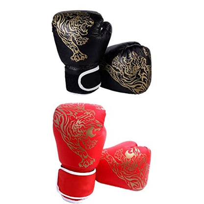 MMA Gloves 2 Pair Set with Open Palms for Men & Women, Kickboxing Boxing Training Gloves, Red+Black