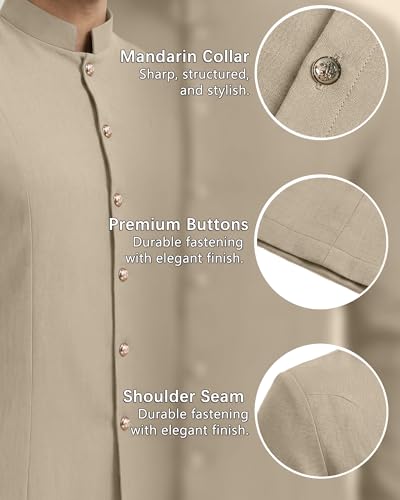 YAOHUOLE Mens Kurta Coats Indian Ethnic Royal Suits Jubba Thobe for Men - color: Khaki, size: X-Large