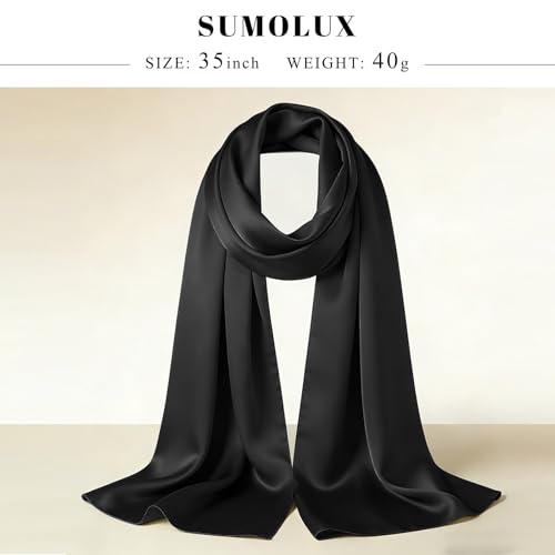 Sumolux Head Hair Scarf for Women 35" Like Satin Silk Scarf Hair Wrapping Night Bandana Large Square Scarves - color: A Solid Black