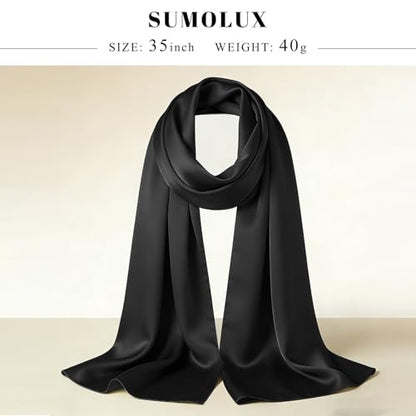 Sumolux Head Hair Scarf for Women 35" Like Satin Silk Scarf Hair Wrapping Night Bandana Large Square Scarves - color: A Solid Black