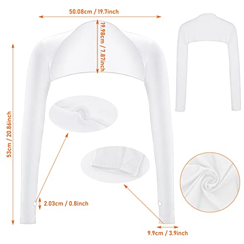 Aster Cooling Shawl Arm Sleeve with Finger Hole Sun Protection Cooler Shrug Arms Wrap 2-piece - color: White
