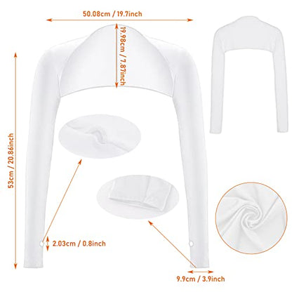 Aster Cooling Shawl Arm Sleeve with Finger Hole Sun Protection Cooler Shrug Arms Wrap 2-piece - color: White