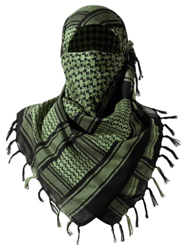 FREE SOLDIER Scarf Military Shemagh Tactical Desert Keffiyeh Head Neck Scarf Arab Wrap with Tassel for Men Women - color: Dark Green