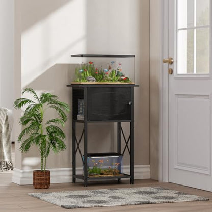 HOOBRO 10 Gallon Aquarium Stand, Fish Tank Stand with Cabinet Storage, Reptile Turtle Tank Stand with Metal Frame, 20.5" L x 11" W , 220 LBS Capacity, Black BB28FT01 - color: Black