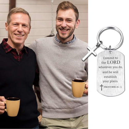 Inspirational Scripture Keychain with Cross - Bible Verse Matte Key Chain Religious Gift for Christian - style: Proverbs 16:3