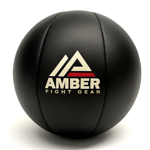 Amber Fight Gear Leather Medicine Ball for Strength & Conditioning, Plyometric & Core Training, Cardio Workouts for Muscle Building, Squats, Lunges, Partner Training, 15lb