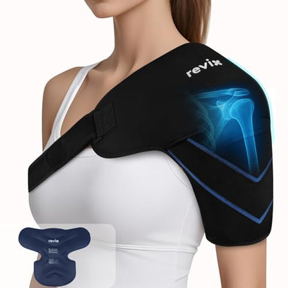 REVIX Shoulder Ice Pack Wrap, Ice Shoulder Brace for Rotator Cuff and Arm, Reusable Gel Cold Therapy Wrap for Discomfort Relief & Muscle Relaxation - size: Medium, style: Black, 1 Gel Pack+1 Shoulder Brace