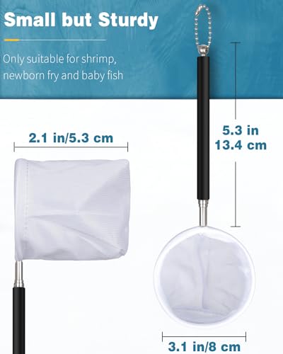 Pawfly Aquarium Shrimp Net - 3 Inch Tiny Fish Tank Net With Extendable Stainless Steel Handle, Soft Round Fine Mesh for Baby Fish, Food Residue, and Debris Skimming in Tanks & Small Ponds - color: Black Round, size: 3 Inch