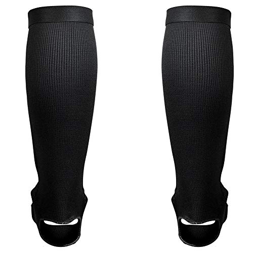 Combat Corner Slip On Elastic Muay Thai Shin Guards – Kickboxing, MMA Sparring and Training Protective Instep Shin Pads - size: Youth Large
