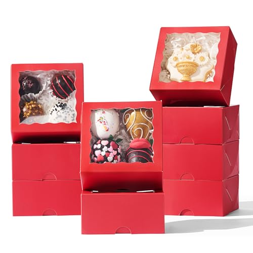 80팩 10.2x10.2x5.1cm(4x4x2인치) 베이커리 간식 상자 쿠키 박스 미니 베이킹 박스 케이크, 파이, 시나몬 롤 간식, 초콜릿 트러플 포장 파티 결혼식 선물 - color: 레드
