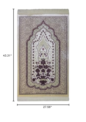 Modefa Turkish Islamic Velvet Prayer Rug - Prayer Mat Carpet for Men and Women - Traditional Muslim Janamaz Sajada - Ramadan or Eid Gift - with Car Hanger - Luxury Winter Rose (Pink/Gray) - color: Pink / Gray