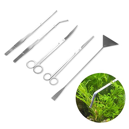 Aquarium Scissors Plant Tools 5 in 1 | Stainless Steel Aquarium Tweezers/Scissors/Spatula | Safe for Water Plants & Fish | 7.1 Inch Practical Tool Set