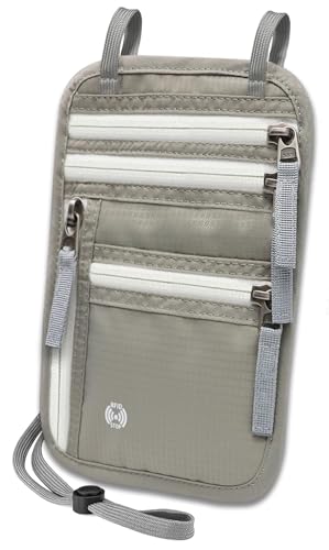 Sizobi Neck Wallet for Traveling Women Men, RFID Blocking Passport Holder - color: Light gray