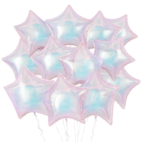 Iridescent Star Balloons,12Pcs Iridescent Star Shaped Foil Balloons,18Inch Large Rainbow Colorful Helium Balloon for Birthday Baby Shower Anniversary Party Decorations - color: Iridescent