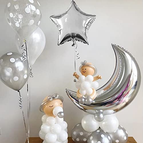 54Pcs Star Foil Balloons Moon Foil Mylar Balloons with 50Pcs Silver Star Balloons and 4Pcs Large Moon Foil Balloons for Baby Shower Christmas Anniversary Engagement Wedding Birthday Party Decoration - style: Silver Moon Star Balloons