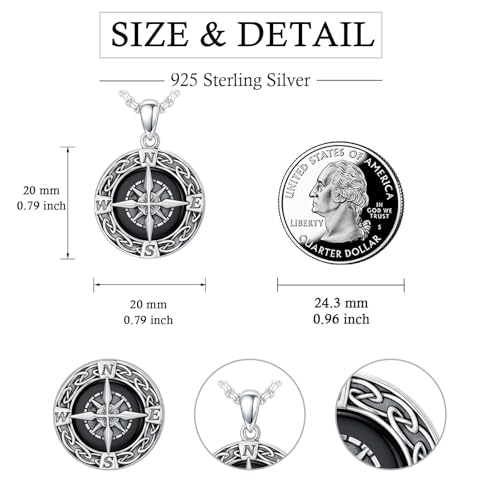 Graduation Gifts for Women 925 Sterling Silver Compass/Graduation/Vet/Cross/Stethoscope Necklace for Women - color: Compass-Obsidian