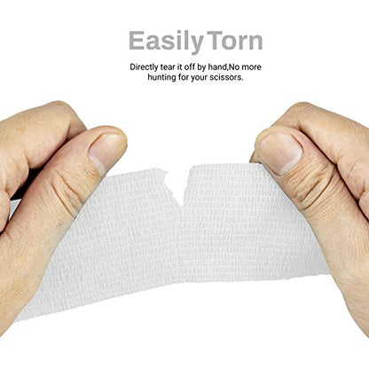 FRESINIDER 9 Rolls Self Adhesive Wrap Athletic Tape Gauze, Breathable Elastic Cohesive Bandage for Sports Injury & Pet (7 Pcs 2" x 5 Yards + 2 Pcs 1" X 5 Yards) (White) - color: White