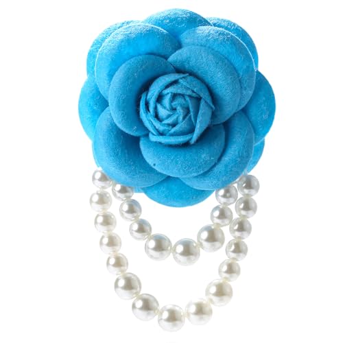 Vintage Camellia Pearl Tassel Brooches Bracelet Bohemian Pearl Safety Pins Bracelets Flower Hairpin Headpieces Shawl Pins Dainty Elegant Lapel Pin Wedding Party Dress Accessories for Women - color: Dark Blue