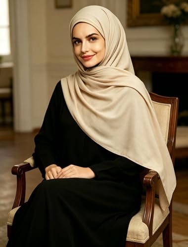 Lina & Lily Non-see-through Premium Jersey Maxi Hijab Head Scarf Wrap for Muslim Women - color: Beige
