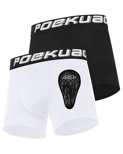 Youth Boys Baseball Cup Underwear Kids Football Compression Shorts with Soft Protective Athletic Cup Boxer Brief - color: Black+white, size: Medium