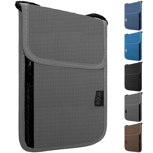 Travel Neck Wallet with RFID Blocking – Passport Holder Organizer Neck Pouch – Portable Easy to Conceal Travel Pouch (Gray) - color: Gray