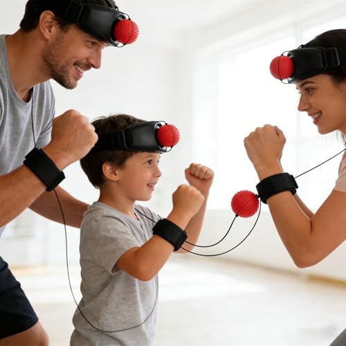 Boxing Ball Headband Set PU Rubber Punching Boxing Ball Adjustable Headband Fitness Hand Eye Coordination Speed Training for Adults Kids Home Gym