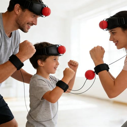 Boxing Ball Headband Set PU Rubber Punching Boxing Ball Adjustable Headband Fitness Hand Eye Coordination Speed Training for Adults Kids Home Gym