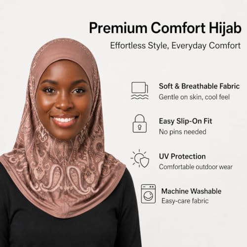 Instant Hijab – 여성용 원피스 슬립온 키마르 | 기도 및 단정한 착용을 위한 꽃무늬 프린트 저지 스카프 - color: Mg-hhj-702