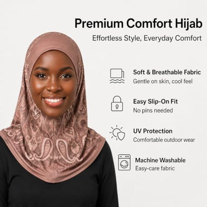 Hijab Scarf for Women, Printed Jersey Instant Slip-On Ready to Wear - color: Mg-hhj-702
