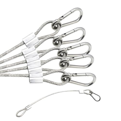 5 pcs 12 inch Vinyl Cover Coated Stainless Steel Wire Rope Lanyard Cable Tether Safety Strap with Hooks and 2 Loops (4mm Thickness), Clear - color: 5pcs_Clear, size: 12"/30cm
