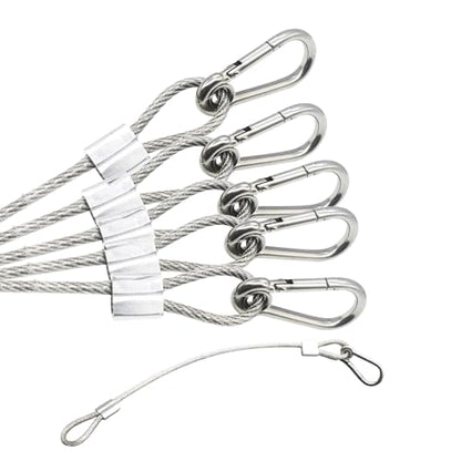 5 pcs 12 inch Vinyl Cover Coated Stainless Steel Wire Rope Lanyard Cable Tether Safety Strap with Hooks and 2 Loops (4mm Thickness), Clear - color: 5pcs_Clear, size: 12"/30cm