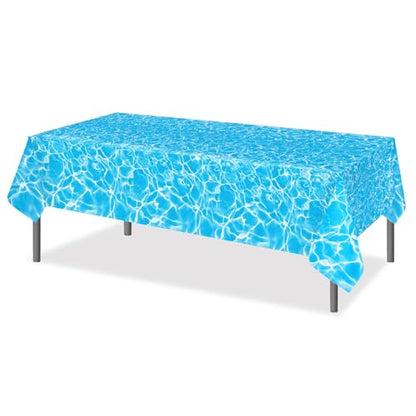 1Pc Blue Water Ripple Party Plastic Tablecloth 54 x 87 Inch Long Table Cover, Summer Ocean Sea Party Tablecover for Water Wave Theme Kids Baby Shower Birthday Dinner Picnic Kitchen Event - color: Blue Water Ripple