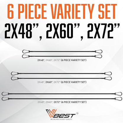 Bungee Cords with Carabiner Hooks - 6Pcs Heavy Duty Outdoor Bungees | Black Rubber Bungy Chords Set Includes 2x48", 2x60", 2x72" - Long Bungie Straps - UV & Weather Resistant 200lb Strength - size: 2x48”, 2x60”, 2x72” ( 6 Piece Set)