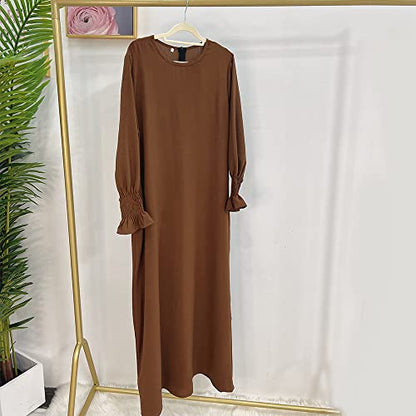 Women Prayer Dress Muslim Ramadan Garment Abaya Dubai Islam Jilbeb Long Dress Without Hijab - color: Coffee, size: Small