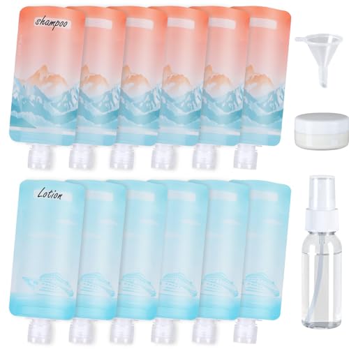 PACKISM 15 Pack Travel Pouches for Toiletries - 90ml 3 oz Liquid Container - color: 15pcs, Colorful Mountain/Cruise Ship, style: Adventure & Cruise Specific