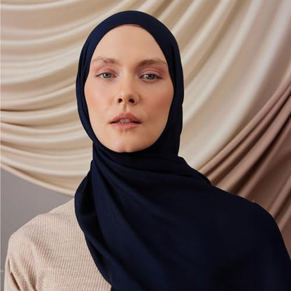 Modest Summer Woven Hijab | Premium Lightweight, Soft Touch Hijab for Women - color: Navy
