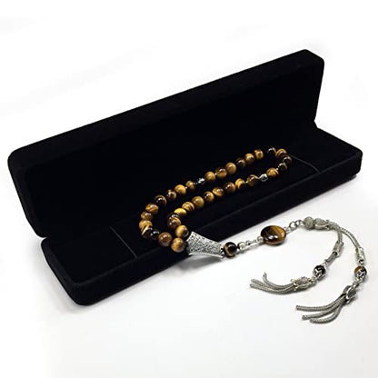 Stylist Prayer Beads (8 mm-33 Beads) Tesbih-Tasbih-Tasbeeh-Misbaha-Masbaha-Subha-Sebha-Sibha-Rosary (Tiger Eye Stone) - color: Tiger Eye Stone Special Long Tassel 8 mm 33 Beads