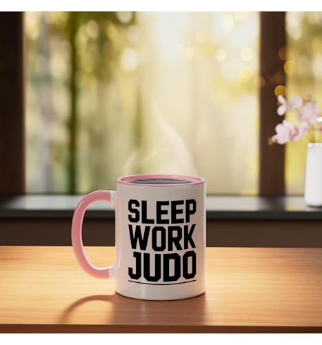 Judo Dad Life Humor Between Work Sleep Mat Time Martial Arts Ceramic Mug, Pink/White - color: Pink/White