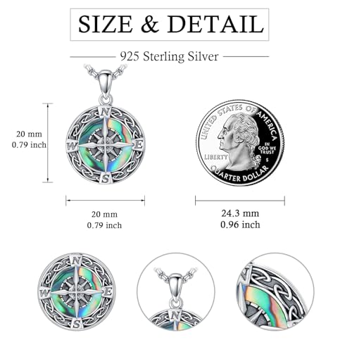 Graduation Gifts for Women 925 Sterling Silver Compass/Graduation/Vet/Cross/Stethoscope Necklace for Women - color: Compass-Abalone Shell-White Gold