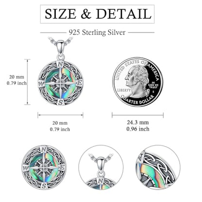 Graduation Gifts for Women 925 Sterling Silver Compass/Graduation/Vet/Cross/Stethoscope Necklace for Women - color: Compass-Abalone Shell-White Gold