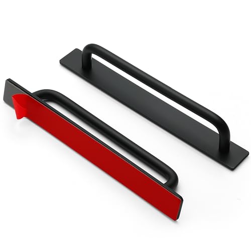 Ravinte Adhesive Cabinet Handles Stick on Pulls, Black 2 Pack | 8.35 In Length Self Stick Design, No Drilling, Push Pull Helper, For Cupboards, Windows, Sliding Closet Doors - color: Black, size: 8.35 in Length