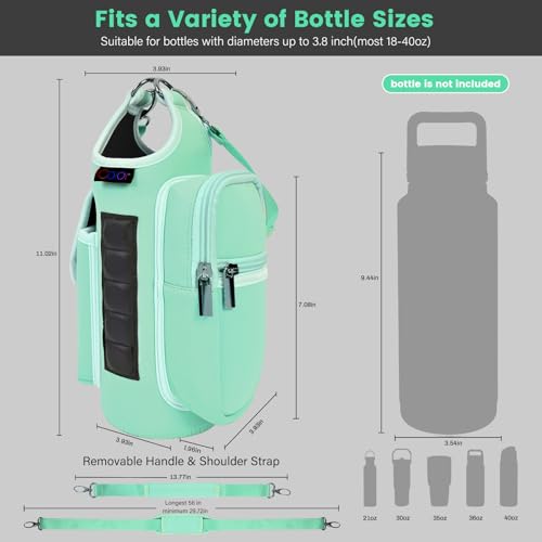 icolor Magnetic Gym Bag Water Bottle Carrier Holder with Phone Pockets & Shoulder Strap,Gym Magnetic Bag 5 Built-in Magnets Gym Accessories Organizer Sling Bottle Bag Pouch Sleeve - color: Green