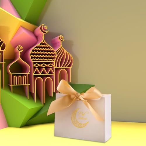 10pcs Eid Gift Bags Ramadan Snack Bags with Gold Ribbon, Reusable Eid Mubarak Bags for Presents Festive Party Wrapping - color: Style3
