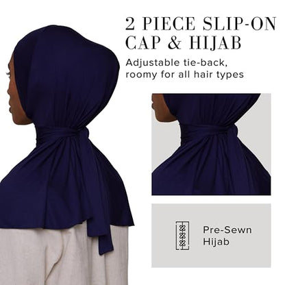 Slip-on Instant Premium Jersey Hijab with Undercap - Buttery Soft, Lightweight Hijab with Innovative Tie-Back Design - color: Navy Blue